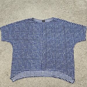 Clara Sun Woo Womens Blue White Stripe Knit Batwing Top Size 1X Resort‎ Arsty